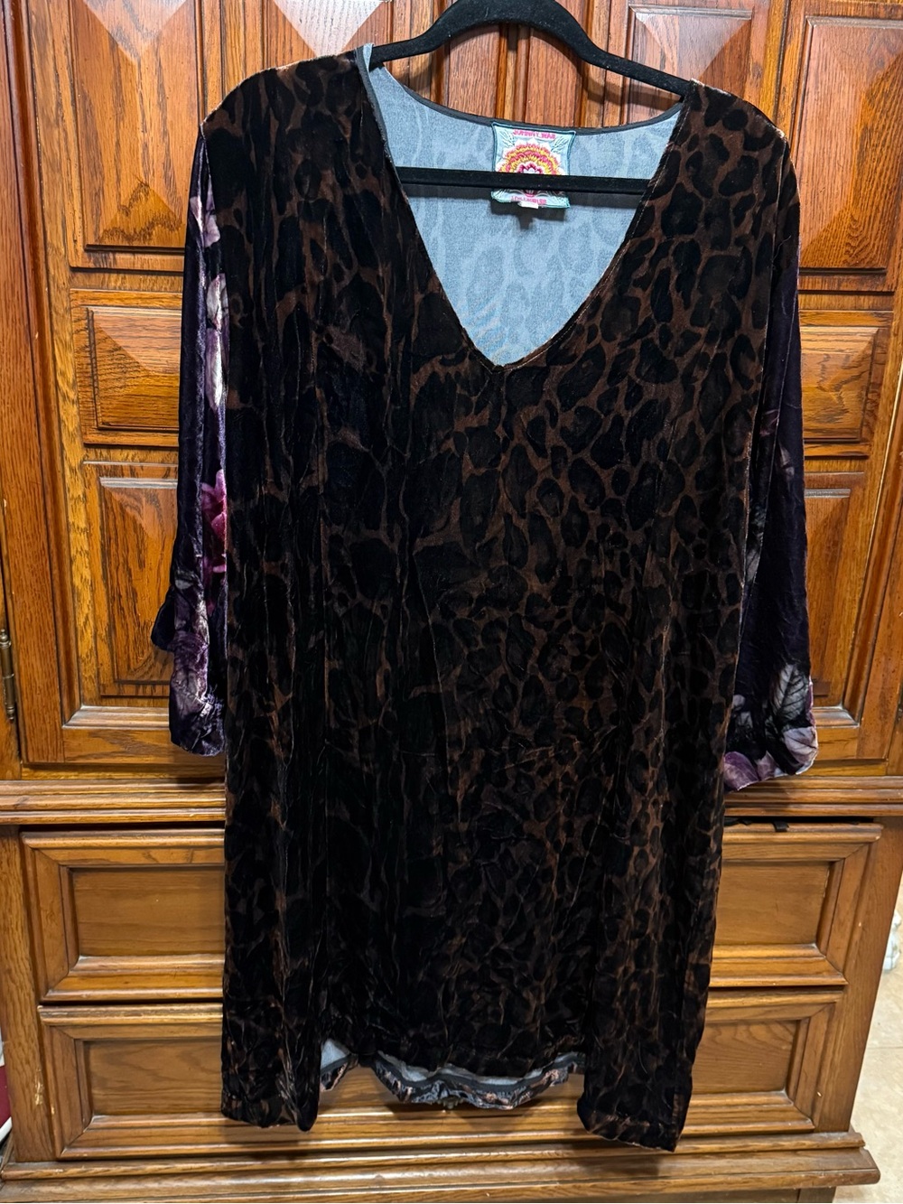 Johnny Was Floral and Cheetah Print Velvet Silk Blend Dress Size Large